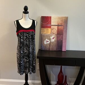 Enfocus Studio Black & White Printed Sleeveless Mini Dress with Red Band